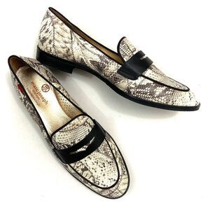 Snake Print Loafers - Black and Cream